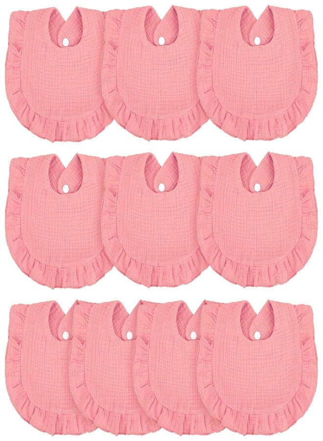 Seematn 10 Pcs Baby Muslin Bibs for Unisex Girls & Boys Drool Bibs Bandana Ruffle Soft Cotton for Newborn Infants Toddlers(Pink) - Image 1